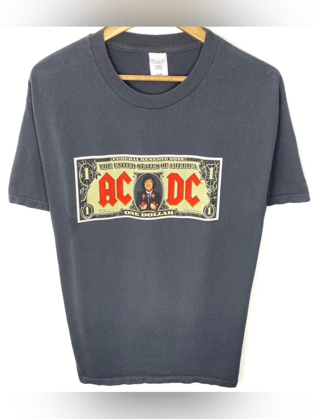 Vintage Y2K AC/DC One Dollar Bill Money Talks Double Sided Rock Band T Shirt L